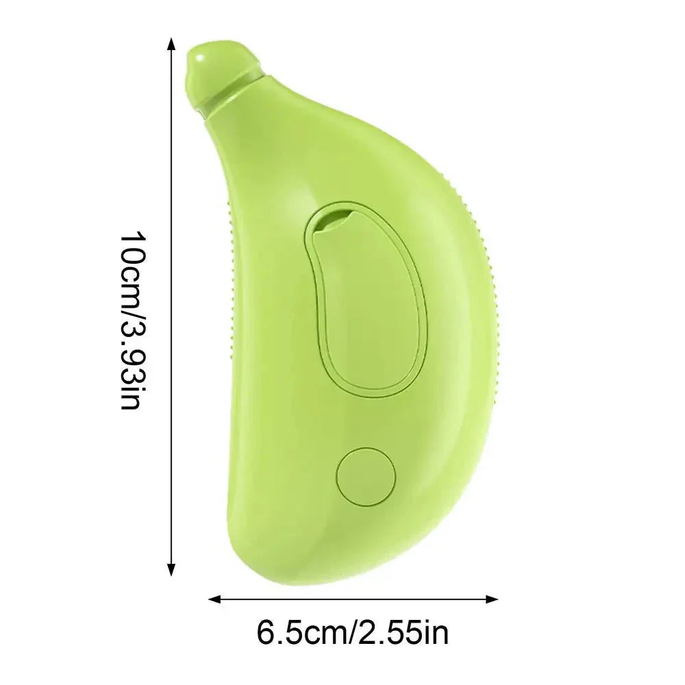 Green handheld device with dimensions indicated on a white background