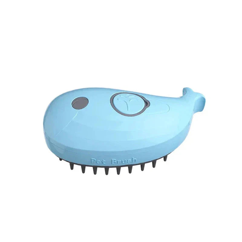 Blue dog brush shaped like a whale on a white background