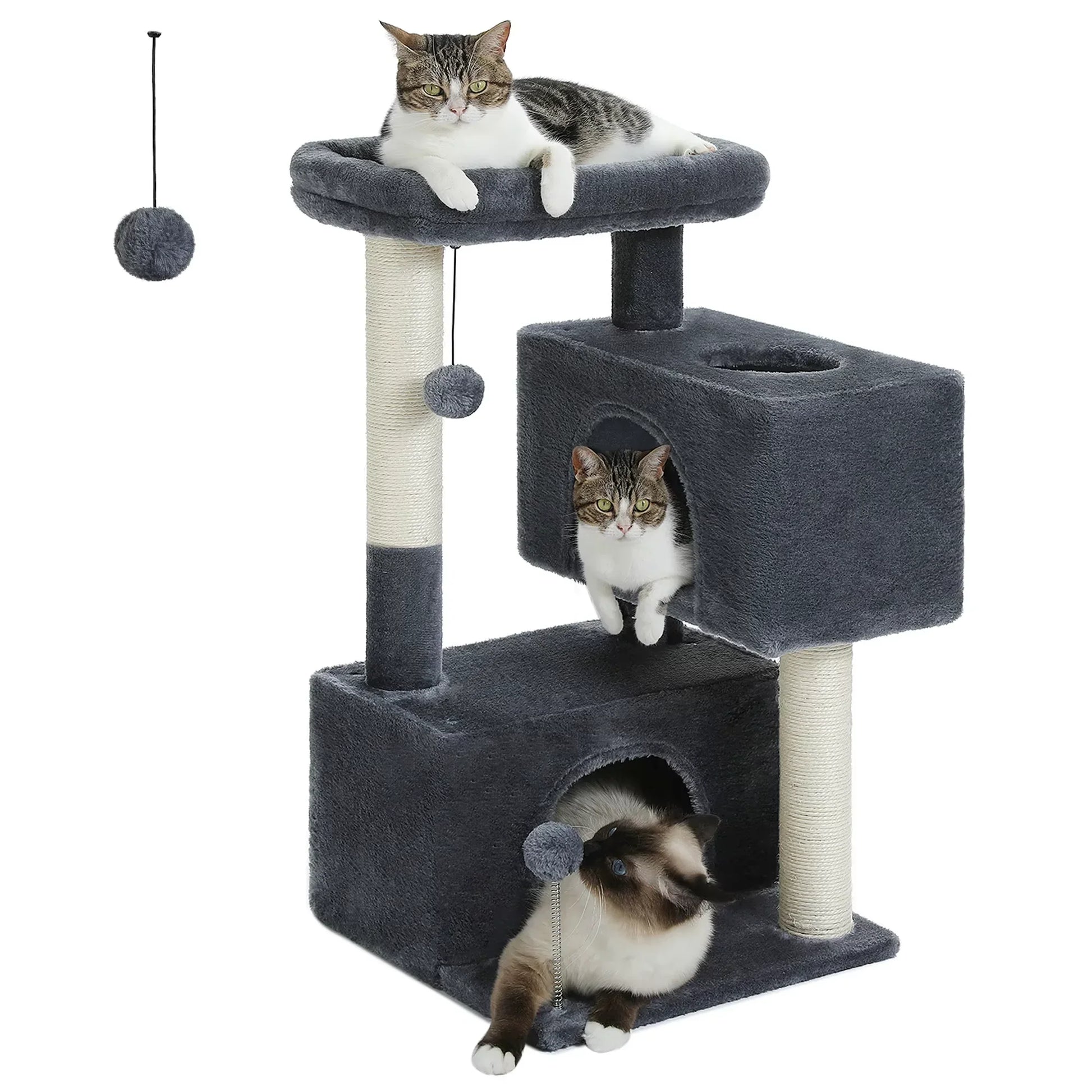 Blue Cat tree with multiple cats