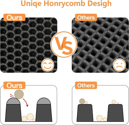 Comparison of unique honeycomb design labeled 'Ours' versus 'Others' with visual and icon indicators.