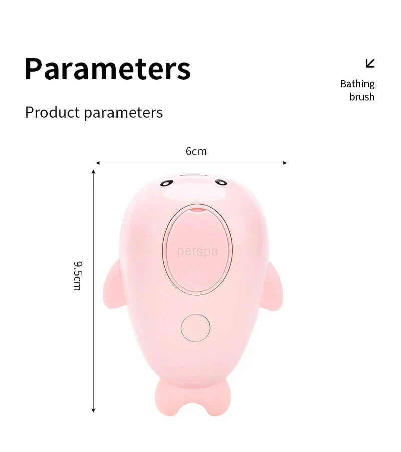 Pink bath toy with dimensions labeled on a white background