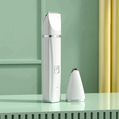 Two white electronic devices on a green surface with a green wall and yellow curtain in the background.