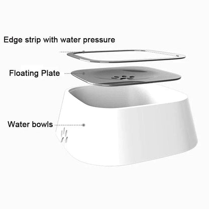 Diagram of a pet water fountain with labeled parts on a white background