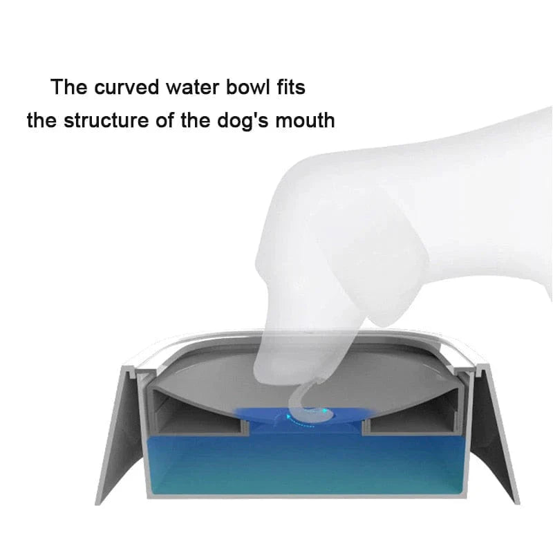 Diagram showing how a curved water bowl fits the structure of a dog's mouth