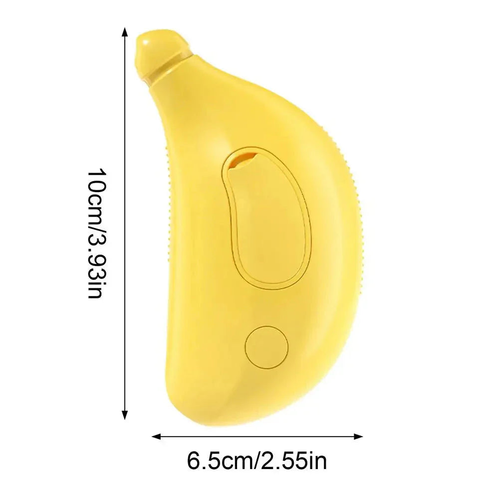 Yellow banana-shaped object with measurements on a white background